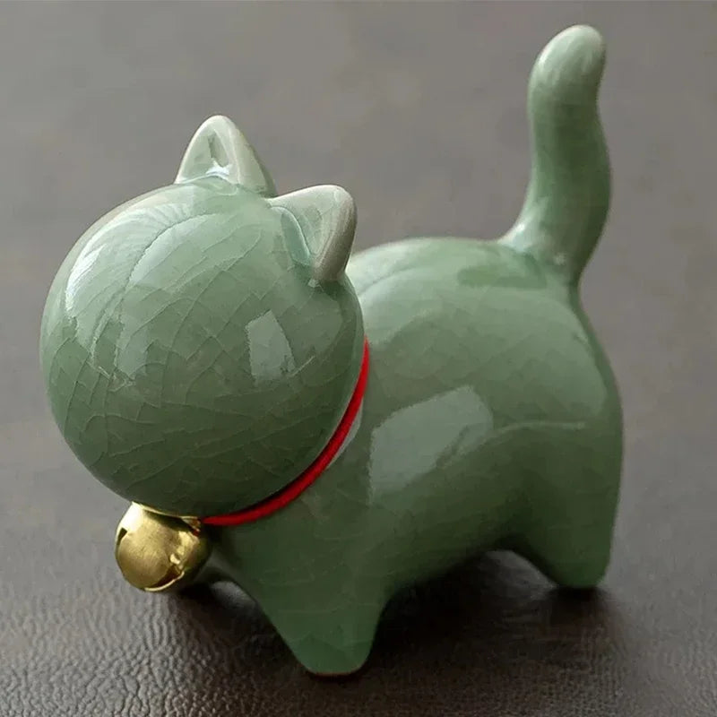 Tea Pet  Ceramics Ornaments Gold Painted Boutique Tea Table Accessories Kitten Creative Ceramics Cute Kitten Ornament Animal