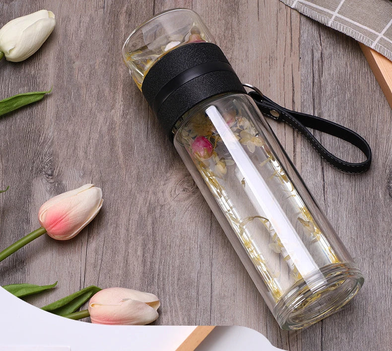 Tea Water Bottle High Borosilicate Glass Double Layer Tea Water Cup Infuser Tumbler Drinkware Water Bottle With Tea Filter
