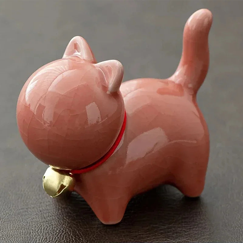 Tea Pet  Ceramics Ornaments Gold Painted Boutique Tea Table Accessories Kitten Creative Ceramics Cute Kitten Ornament Animal