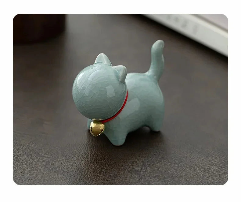 Tea Pet  Ceramics Ornaments Gold Painted Boutique Tea Table Accessories Kitten Creative Ceramics Cute Kitten Ornament Animal