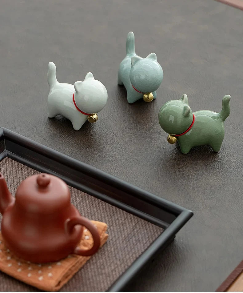 Tea Pet  Ceramics Ornaments Gold Painted Boutique Tea Table Accessories Kitten Creative Ceramics Cute Kitten Ornament Animal