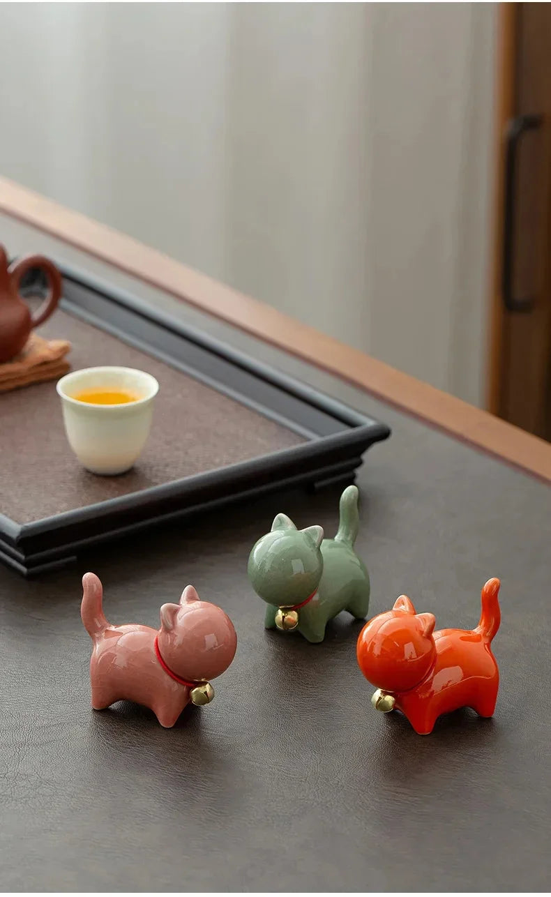 Tea Pet  Ceramics Ornaments Gold Painted Boutique Tea Table Accessories Kitten Creative Ceramics Cute Kitten Ornament Animal