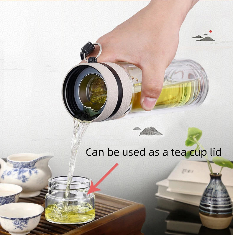Tea Water Bottle High Borosilicate Glass Double Layer Tea Water Cup Infuser Tumbler Drinkware Water Bottle With Tea Filter