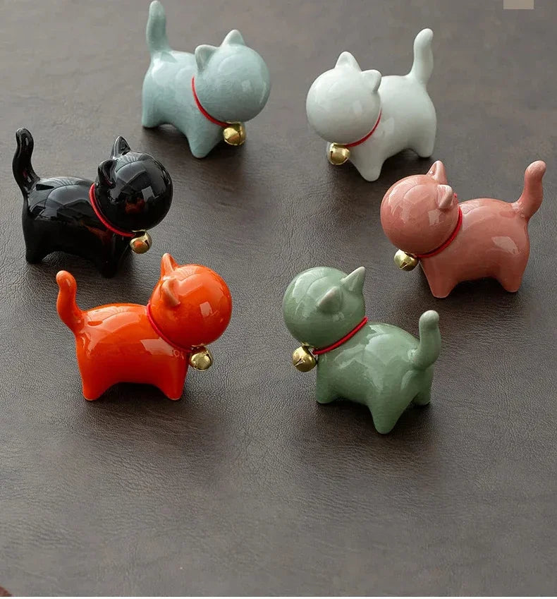 Tea Pet  Ceramics Ornaments Gold Painted Boutique Tea Table Accessories Kitten Creative Ceramics Cute Kitten Ornament Animal