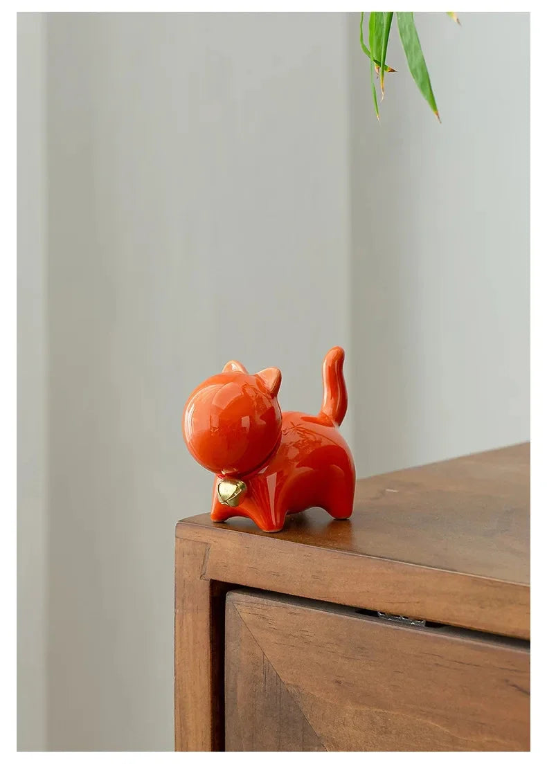 Tea Pet  Ceramics Ornaments Gold Painted Boutique Tea Table Accessories Kitten Creative Ceramics Cute Kitten Ornament Animal