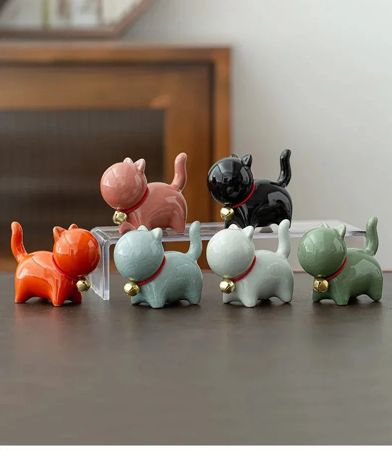 Tea Pet  Ceramics Ornaments Gold Painted Boutique Tea Table Accessories Kitten Creative Ceramics Cute Kitten Ornament Animal