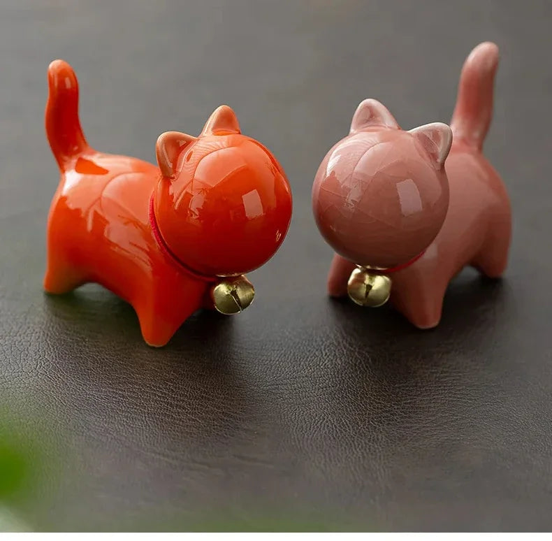Tea Pet  Ceramics Ornaments Gold Painted Boutique Tea Table Accessories Kitten Creative Ceramics Cute Kitten Ornament Animal