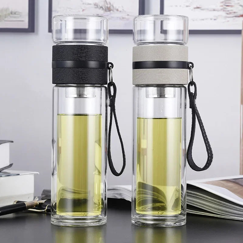 Tea Water Bottle High Borosilicate Glass Double Layer Tea Water Cup Infuser Tumbler Drinkware Water Bottle With Tea Filter