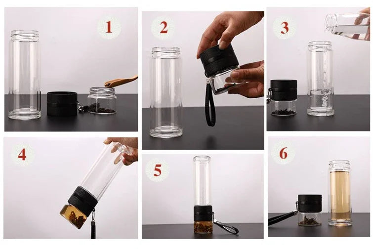 Tea Water Bottle High Borosilicate Glass Double Layer Tea Water Cup Infuser Tumbler Drinkware Water Bottle With Tea Filter