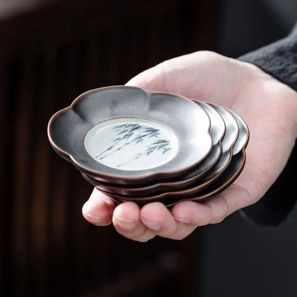 Tea Ceremony Accessories Ceramic Tea Cup Coaster Heat-resistant Durable Insulation Pad Creative Snack Dish Dining Tables