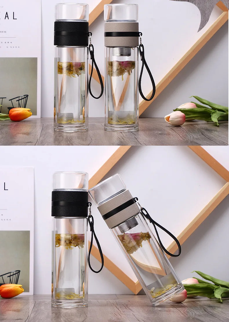 Tea Water Bottle High Borosilicate Glass Double Layer Tea Water Cup Infuser Tumbler Drinkware Water Bottle With Tea Filter