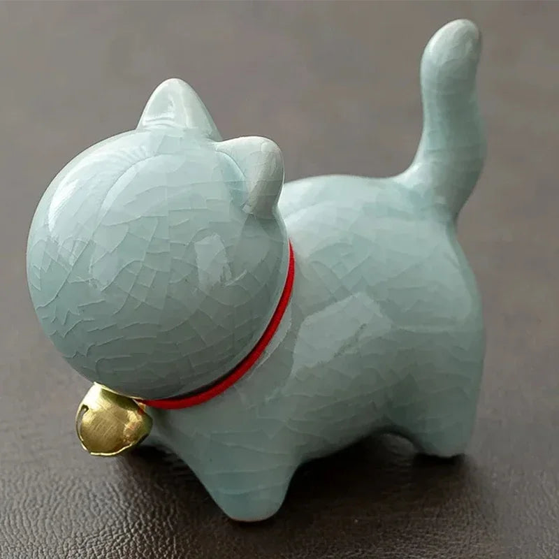 Tea Pet  Ceramics Ornaments Gold Painted Boutique Tea Table Accessories Kitten Creative Ceramics Cute Kitten Ornament Animal