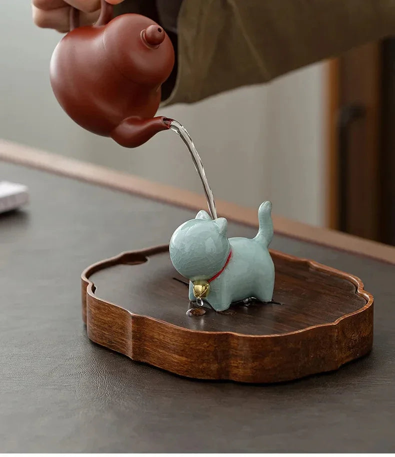 Tea Pet  Ceramics Ornaments Gold Painted Boutique Tea Table Accessories Kitten Creative Ceramics Cute Kitten Ornament Animal
