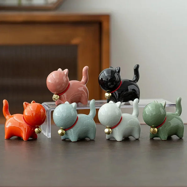 Tea Pet  Ceramics Ornaments Gold Painted Boutique Tea Table Accessories Kitten Creative Ceramics Cute Kitten Ornament Animal