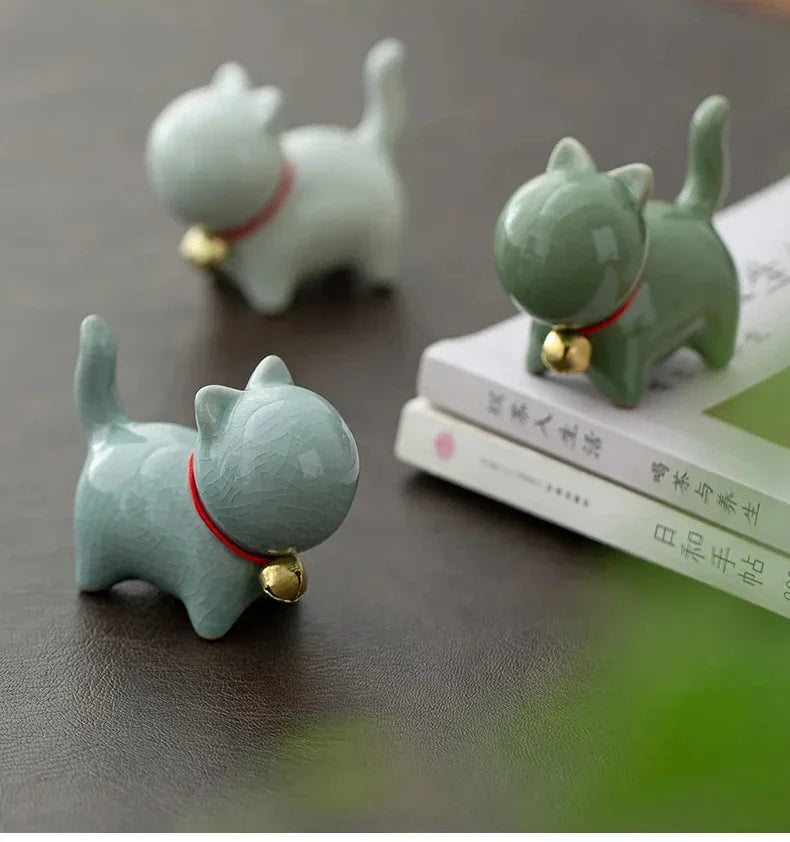 Tea Pet  Ceramics Ornaments Gold Painted Boutique Tea Table Accessories Kitten Creative Ceramics Cute Kitten Ornament Animal
