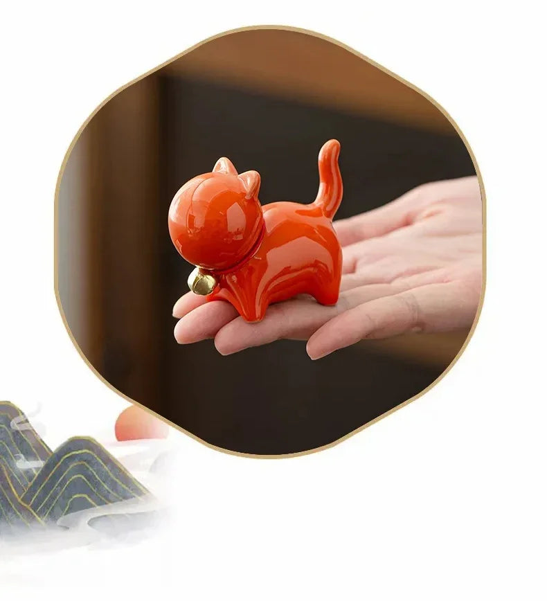 Tea Pet  Ceramics Ornaments Gold Painted Boutique Tea Table Accessories Kitten Creative Ceramics Cute Kitten Ornament Animal