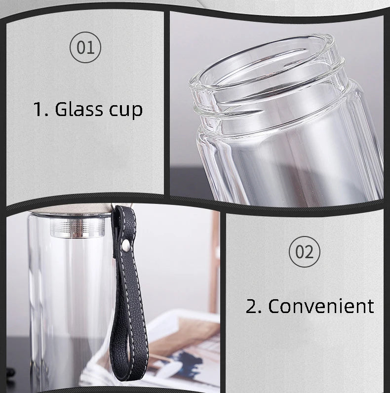 Tea Water Bottle High Borosilicate Glass Double Layer Tea Water Cup Infuser Tumbler Drinkware Water Bottle With Tea Filter