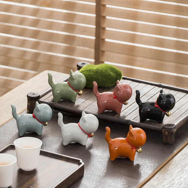 Tea Pet  Ceramics Ornaments Gold Painted Boutique Tea Table Accessories Kitten Creative Ceramics Cute Kitten Ornament Animal
