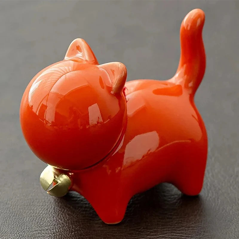 Tea Pet  Ceramics Ornaments Gold Painted Boutique Tea Table Accessories Kitten Creative Ceramics Cute Kitten Ornament Animal