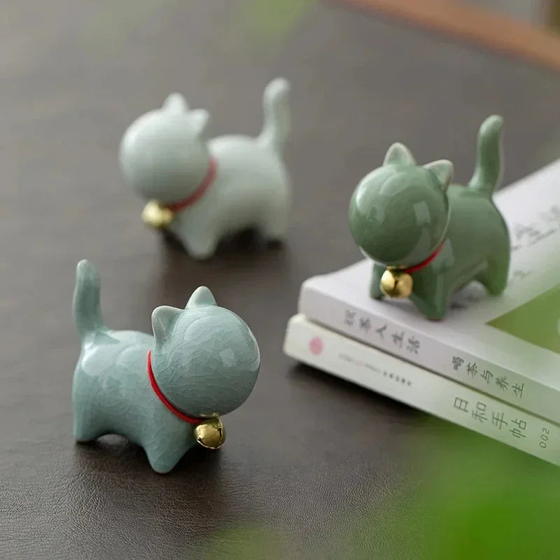 Tea Pet  Ceramics Ornaments Gold Painted Boutique Tea Table Accessories Kitten Creative Ceramics Cute Kitten Ornament Animal