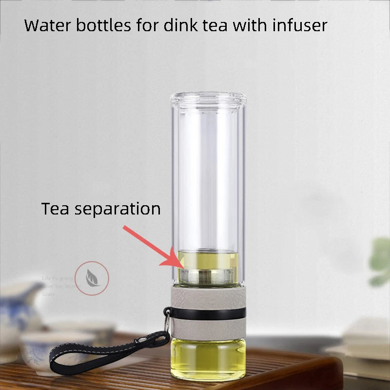 Tea Water Bottle High Borosilicate Glass Double Layer Tea Water Cup Infuser Tumbler Drinkware Water Bottle With Tea Filter