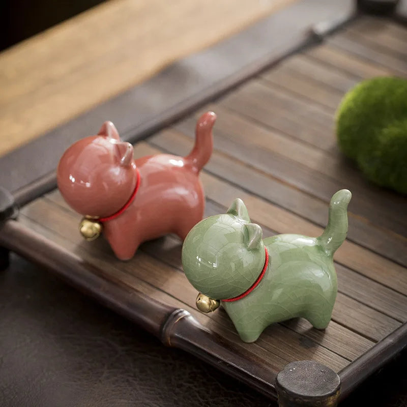 Tea Pet  Ceramics Ornaments Gold Painted Boutique Tea Table Accessories Kitten Creative Ceramics Cute Kitten Ornament Animal