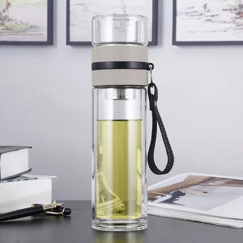 Tea Water Bottle High Borosilicate Glass Double Layer Tea Water Cup Infuser Tumbler Drinkware Water Bottle With Tea Filter