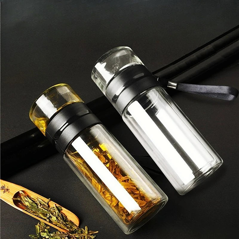 Tea Water Bottle High Borosilicate Glass Double Layer Tea Water Cup Infuser Tumbler Drinkware Water Bottle With Tea Filter