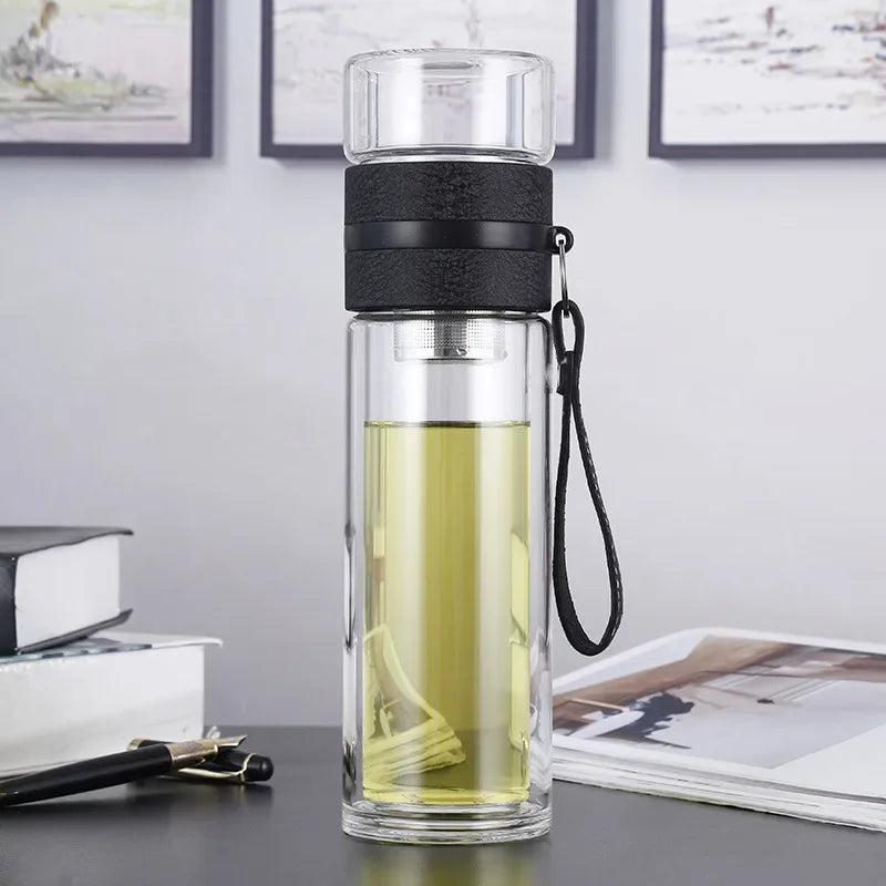 Tea Water Bottle High Borosilicate Glass Double Layer Tea Water Cup Infuser Tumbler Drinkware Water Bottle With Tea Filter